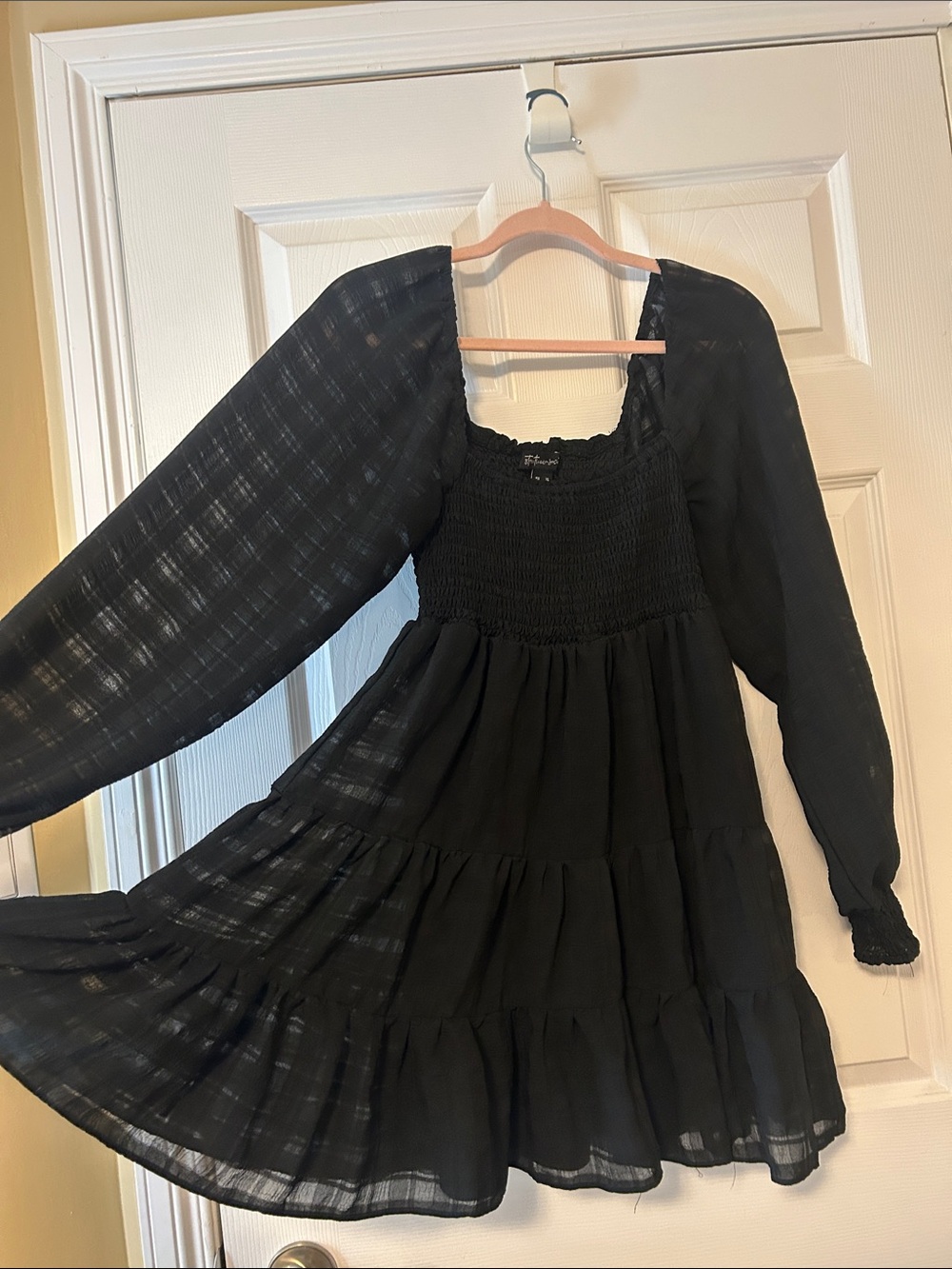 Black Smocked Tiered Mini Dress